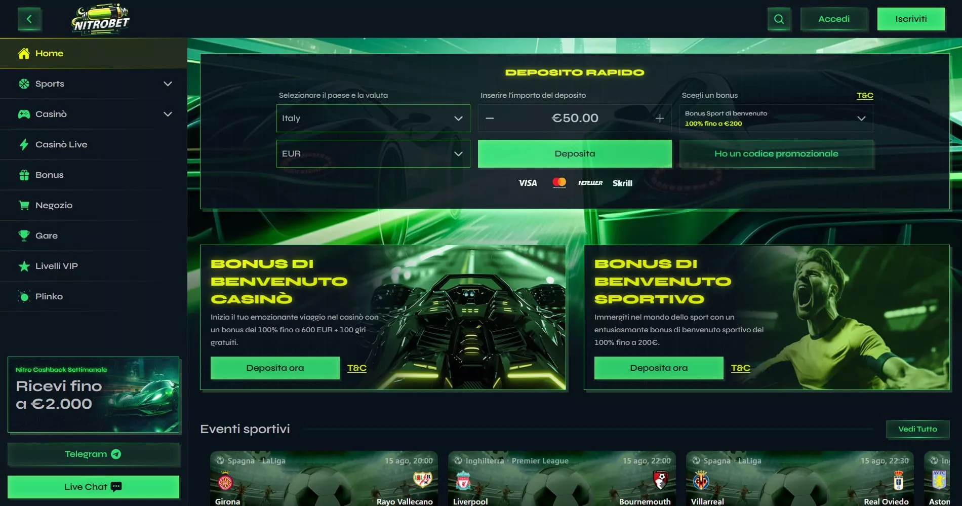 NitroBet pagina principale